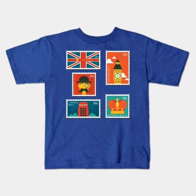 London Stamp Collection Kids T-Shirt by AlondraHanley